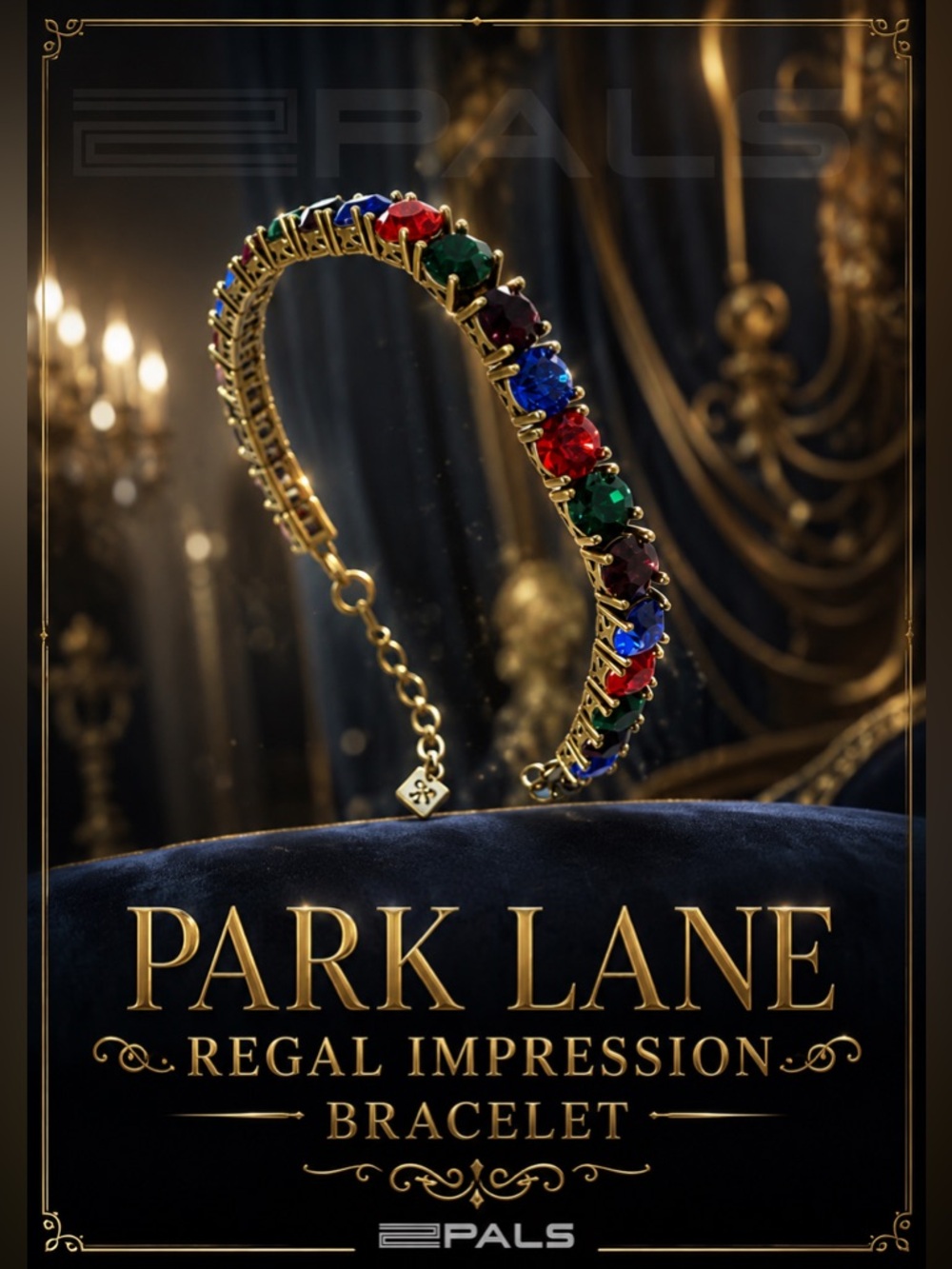 Park Lane Women’s “Regal” Tennis Impression Bracelet Crystal Gold Tone Glam